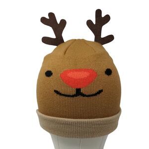 Gertex Boy's Knit Beanie Cap Hat Tan Size 4-6X Reindeer Antlers Ears